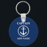 Sea Anchor Captain Add Name or Boat Name Blue Key Ring<br><div class="desc">Nautical Sea Anchor Captain Add Name or Boat Name Blue Keychain</div>