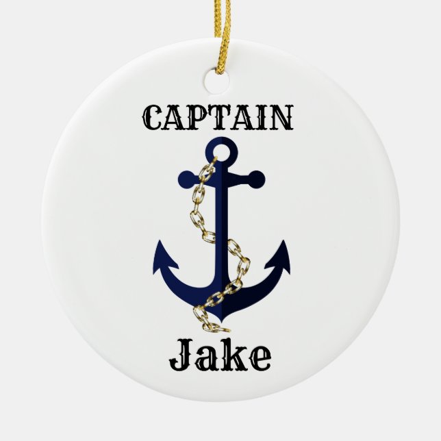 Sea anchor, chain, personalised ceramic tree decoration (Front)