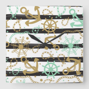 Sea Anchor Pattern Square Wall Clock