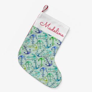 Sea Anchors And Rope Pattern   Add Your Name Small Christmas Stocking
