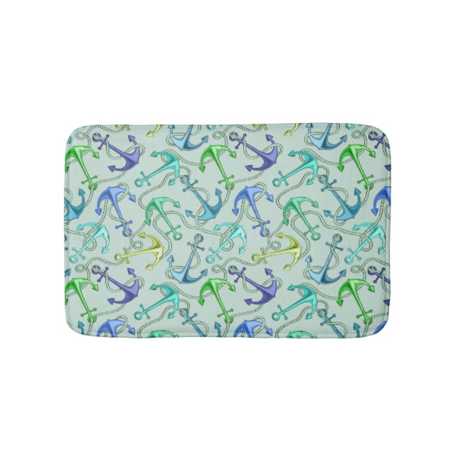 Sea Anchors And Rope Pattern Bath Mat (Front)