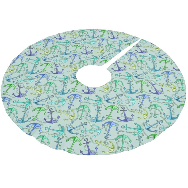 Sea Anchors And Rope Pattern Brushed Polyester Tree Skirt (Angled)