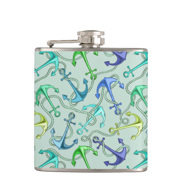 Sea Anchors And Rope Pattern Hip Flask (Front)