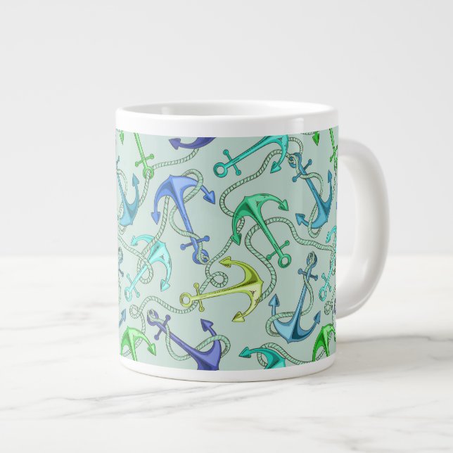 Sea Anchors And Rope Pattern Large Coffee Mug (Front Right)