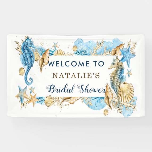 Sea and Beach Blue Gold Bridal Shower Banner (Horizontal)
