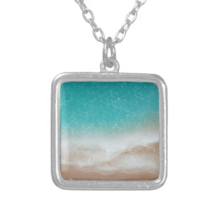 Sea and Beach from Above Cool Abstract Art Silver Plated Necklace