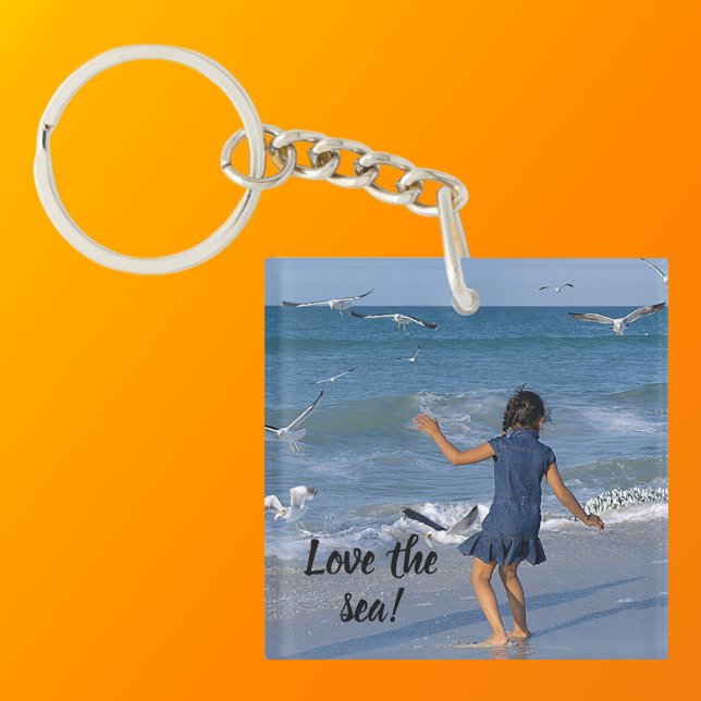 Sea and Beach Sand Love Life Blue Photo Key Ring (Front with Background)