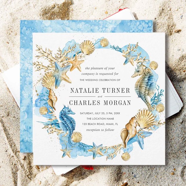 Sea and Beach Summer Wedding Invitation (Front & Back)