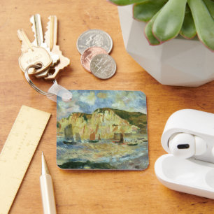 Sea and Cliffs by Pierre Renoir, Vintage Fine Art Key Ring