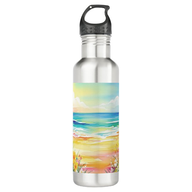 Sea and flowers water bottle (Front)