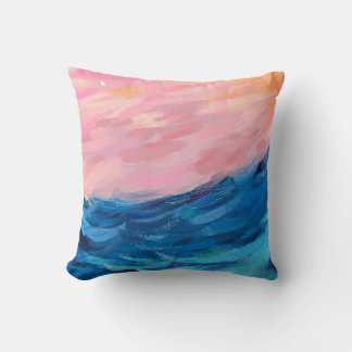 Sea and pink sky. cushion