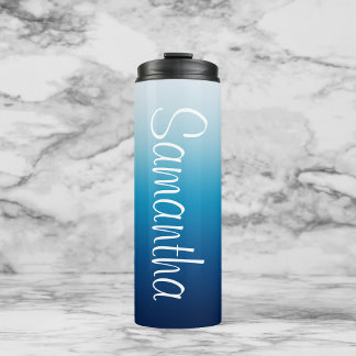 Sea and Sky Blue Ombre Personalised Thermal Tumbler