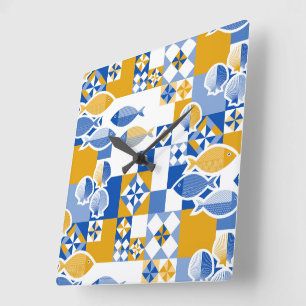 Sea and tiles  square wall clock