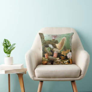 Sea Anemones, Vintage Marine Life Ocean Animals Cushion