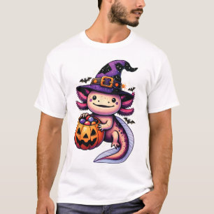 Sea Animal Lovers Axolotl Witch Hat Celebrating Ha T-Shirt