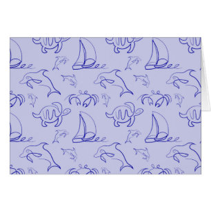 Sea animals and sailboat one line drawing pattern 