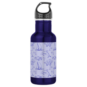 Sea animals and sailboat one line drawing pattern 532 ml water bottle