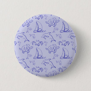 Sea animals and sailboat one line drawing pattern 6 cm round badge