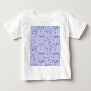 Sea animals and sailboat one line drawing pattern baby T-Shirt