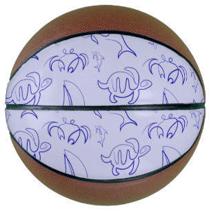 Sea animals and sailboat one line drawing pattern  basketball