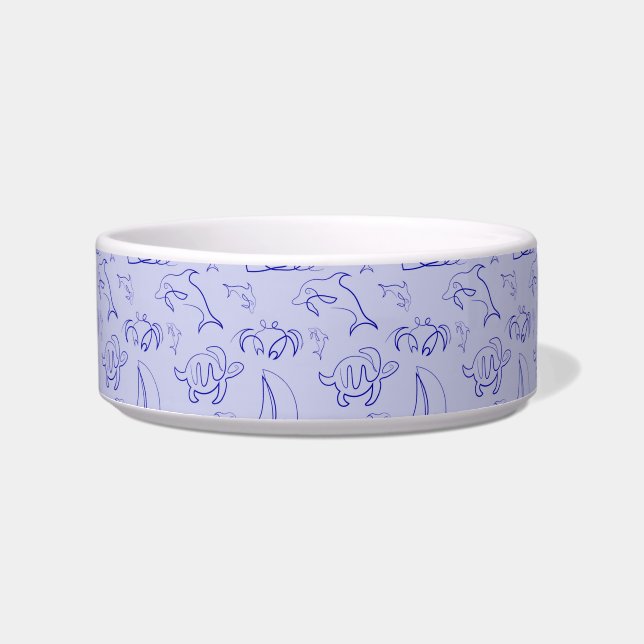 Sea animals and sailboat one line drawing pattern  bowl (Front)