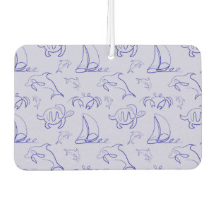 Sea animals and sailboat one line drawing pattern  car air freshener