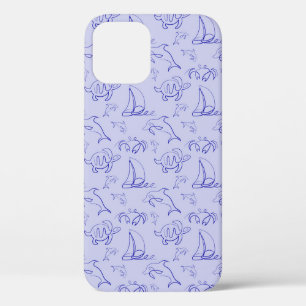 Sea animals and sailboat one line drawing pattern iPhone 12 pro case