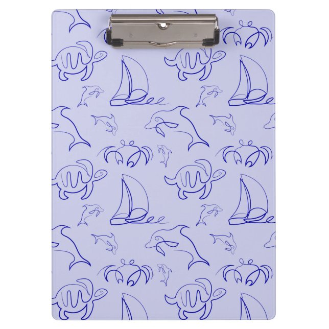 Sea animals and sailboat one line drawing pattern  clipboard (Front)