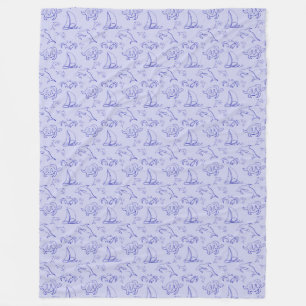 Sea animals and sailboat one line drawing pattern fleece blanket