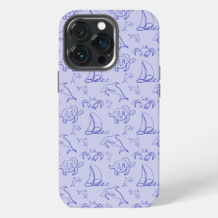Sea animals and sailboat one line drawing pattern iPhone 13 pro case