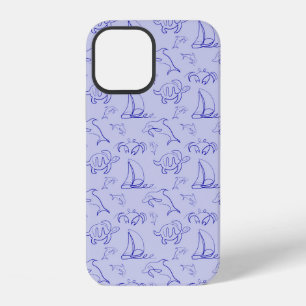 Sea animals and sailboat one line drawing pattern iPhone 12 case