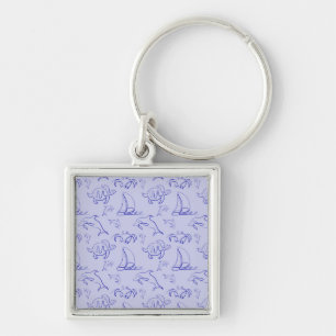 Sea animals and sailboat one line drawing pattern key ring