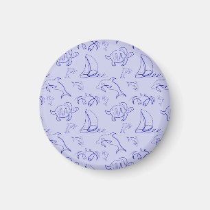 Sea animals and sailboat one line drawing pattern magnet