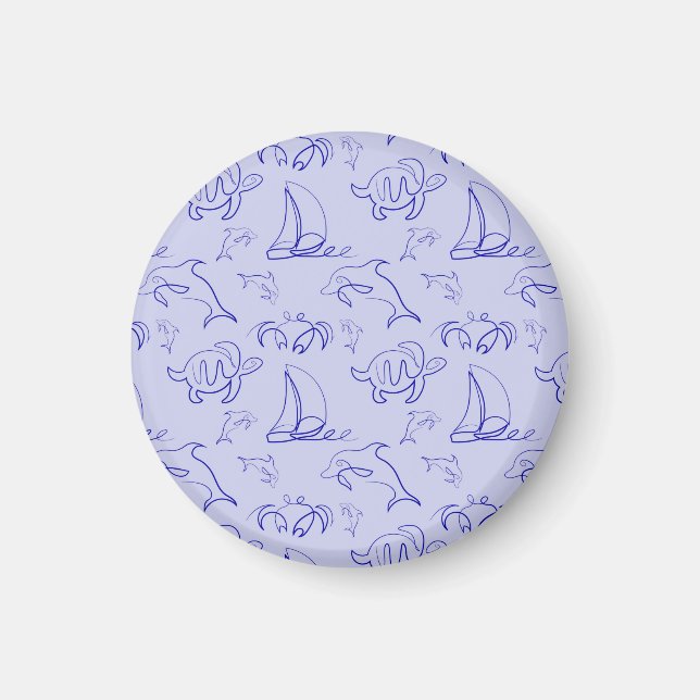 Sea animals and sailboat one line drawing pattern  magnet (Front)