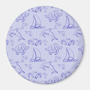 Sea animals and sailboat one line drawing pattern magnet