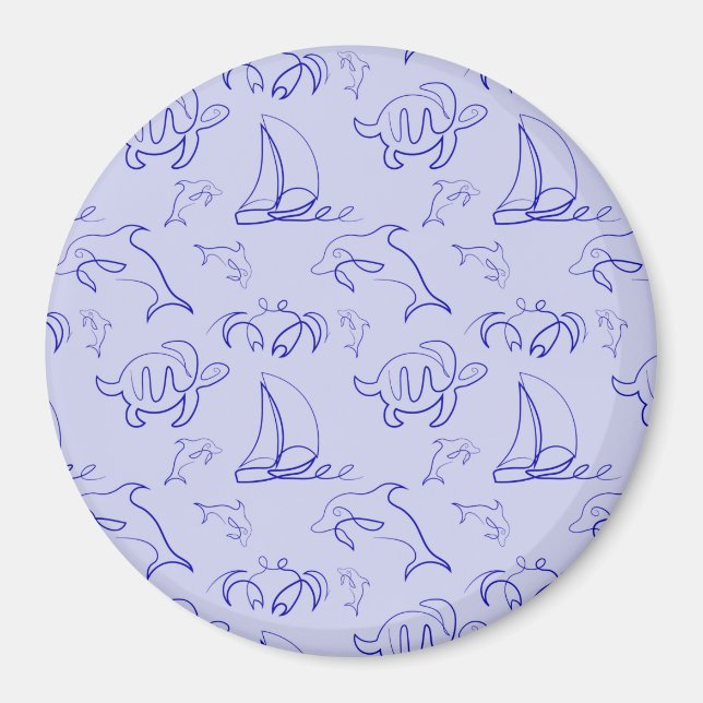 Sea animals and sailboat one line drawing pattern magnet (Front)