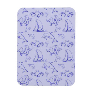 Sea animals and sailboat one line drawing pattern magnet