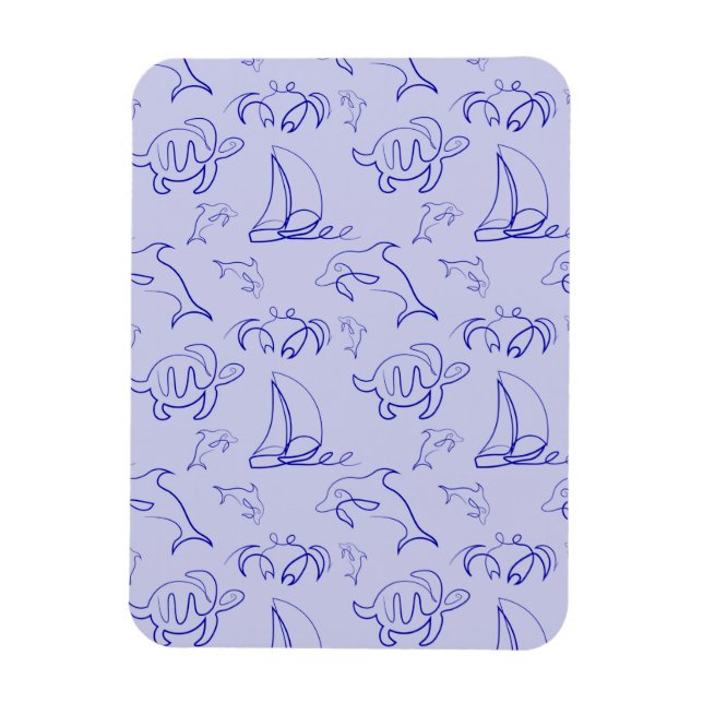 Sea animals and sailboat one line drawing pattern  magnet (Vertical)