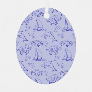 Sea animals and sailboat one line drawing pattern  metal tree decoration