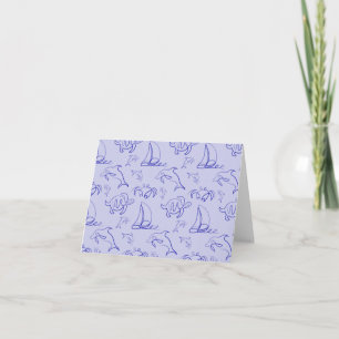 Sea animals and sailboat one line drawing pattern note card