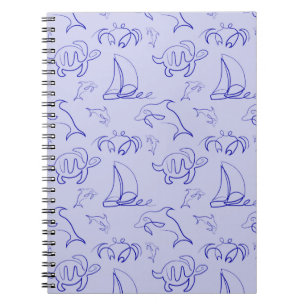 Sea animals and sailboat one line drawing pattern notebook