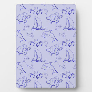 Sea animals and sailboat one line drawing pattern  plaque