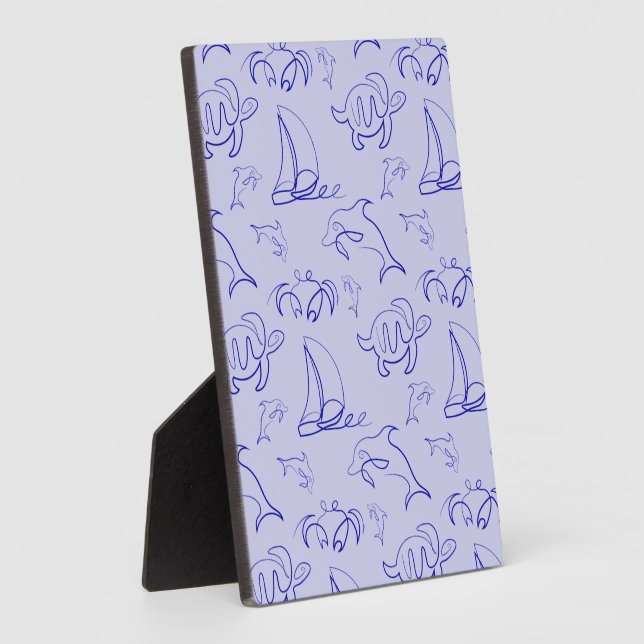 Sea animals and sailboat one line drawing pattern  plaque (Side)