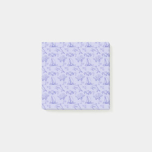 Sea animals and sailboat one line drawing pattern post-it notes