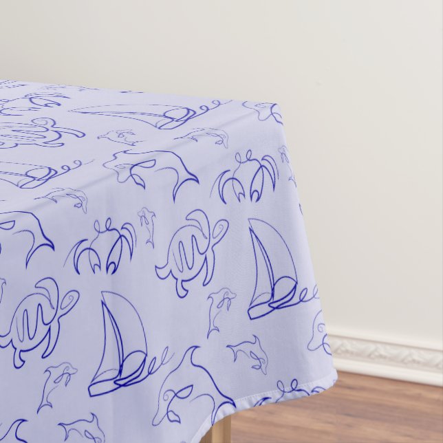 Sea animals and sailboat one line drawing pattern  tablecloth (In Situ)