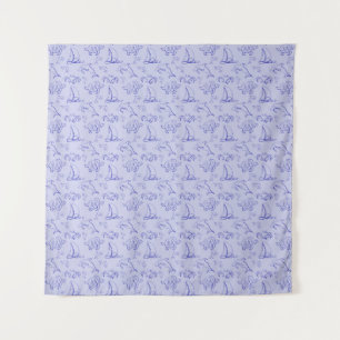 Sea animals and sailboat one line drawing pattern tapestry