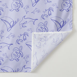 Sea animals and sailboat one line drawing pattern  tapestry