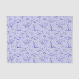 Sea animals and sailboat one line drawing pattern  tissue paper