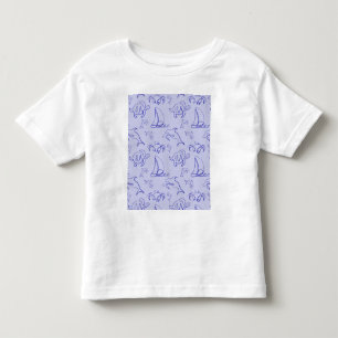 Sea animals and sailboat one line drawing pattern toddler T-Shirt
