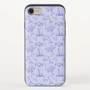 Sea animals and sailboat one line drawing pattern  iPhone 8/7 slider case